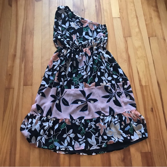 Ann Taylor Loft Wild Orchid Mixed Floral One Shoulder Dress - Picture 2 of 8
